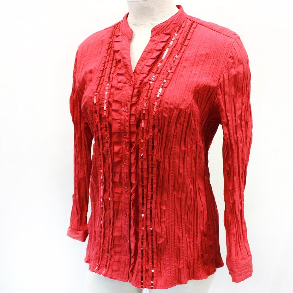 Liz & Me Plus Vintage 90's Embroidered Red Sequins Blouse Tunic Shirt 2X 22/24W